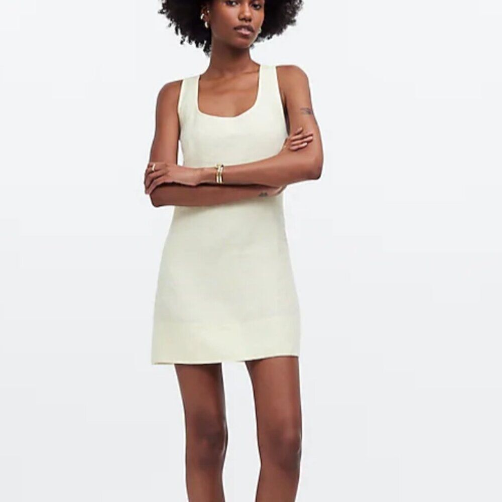 Madewell Cross-Back A-Line Mini Dress in Linen Pale Pineapple NWT size 00